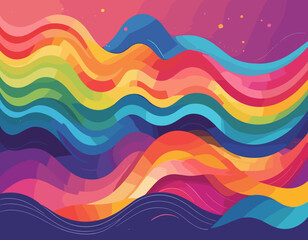 Poster - Abstract Color Rainbow Gradient Shapes Set. Vector Graphic with Wavy Lines in Bright Colors. Colorful Fluid Wave Pattern. Squiggly Design Elements.