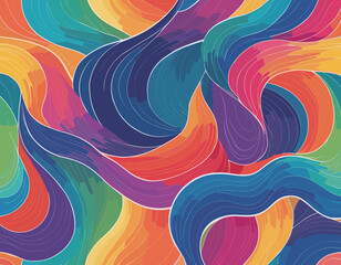 Poster - Abstract Color Rainbow Gradient Shapes Set. Vector Graphic with Wavy Lines in Bright Colors. Colorful Fluid Wave Pattern. Squiggly Design Elements.