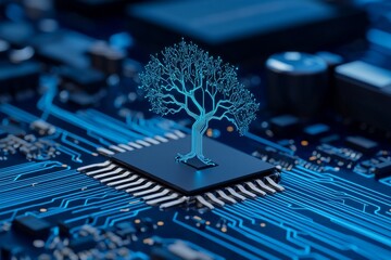 Poster - technology tree, abstract data technology, and data science illustration.