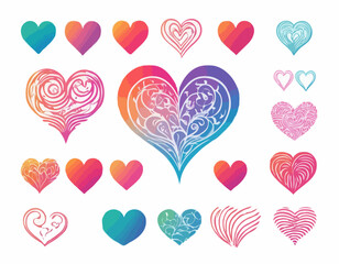 Poster - set of colorful heart shapes in gradient. vector love icons. squiggly heart illustrations for valent