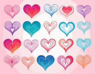 Poster - set of colorful heart shapes in gradient. vector love icons. squiggly heart illustrations for valent