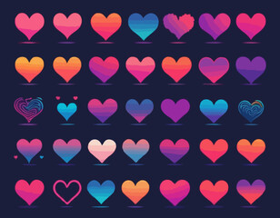 Poster - set of colorful heart shapes in gradient. vector love icons. squiggly heart illustrations for valent