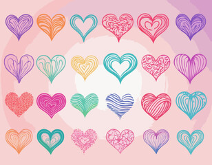 Poster - set of colorful heart shapes in gradient. vector love icons. squiggly heart illustrations for valent