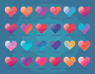 Poster - set of colorful heart shapes in gradient. vector love icons. squiggly heart illustrations for valent