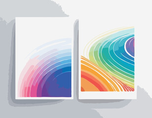 Poster - Posters with Rainbow Colored Gradient Lines. Abstract Dynamic Colorful 3d Shapes on White Background.
