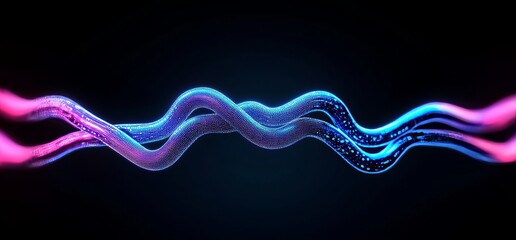 Poster - The concept of Big Data. A 3D illustration of blockchain. Information waves and the global database. Neural networks and stock market analysis. Abstract technological background.