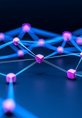 Poster - Abstract technology, science, and engineering background featuring Plexus lines, dots, and light beams with light points. Depth of field settings. 3D rendering.