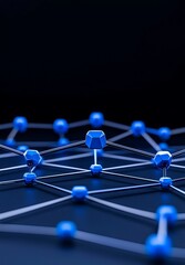 Poster - Plexus lines, dots, and light beams with light points create an abstract technology, science, and engineering background. Depth of field settings. 3D rendering.