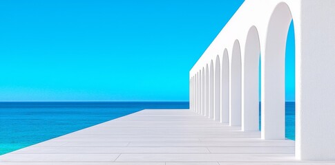 Poster - a futuristic 3d render of a white arched interior with an abstract architectural background.