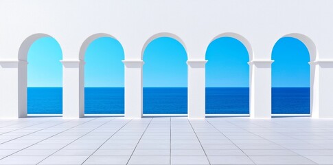 Poster - a 3d rendered image featuring a white, arched interior in a futuristic style with an abstract archit