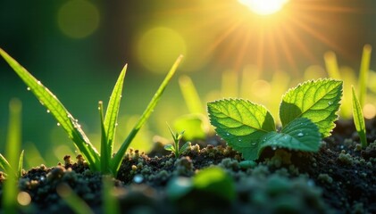 Wall Mural - Dew-kissed blades, sunlight filtering through , meadow, summer, vibrant