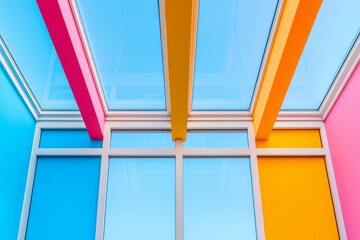 Poster - Vibrant designs adorn the glass roof of a tram stop in Łódź, Poland.