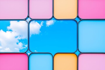 Poster - The glass roof of a tram stop in Łódź, Poland, features colorful patterns.