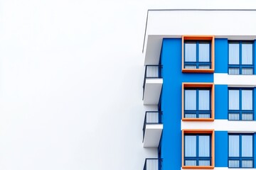 Poster - The exterior of a building with modern minimalist architecture features design details against an abstract concrete backdrop.