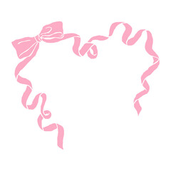Wall Mural - pink heart frame with bow and ribbon in vintage baroque style. coquette girly aesthetic. hand-drawn 