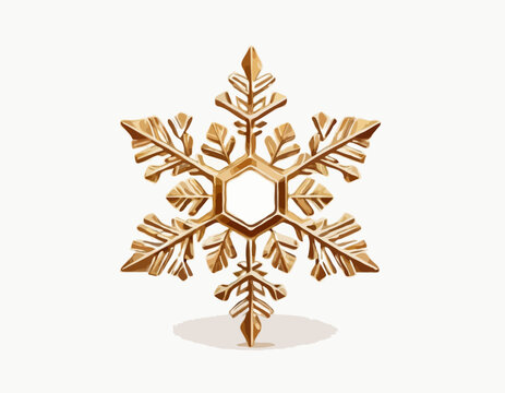 3d gold snowflake. Bronze realistic Merry Christmas decoration isolated on white background. Golden Xmas icon. Vector illustration. Snow flake simple shape bauble, winter symbol