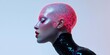 © Andrii Zastrozhnov - A woman with a glowing head and red lips. The woman is wearing a black outfit and has a futuristic look