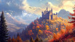 © Thiago - Majestic castle on hill in autumn - nature landscape. Frostwind. Illustration