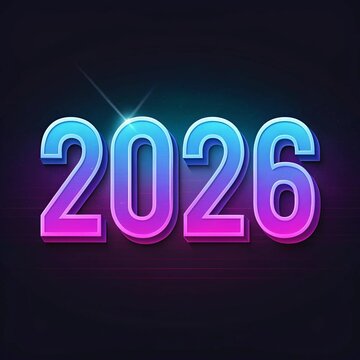 Vibrant 2026 Gradient Text on Dark Background – Futuristic Year Design, Neon Colors