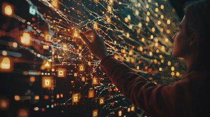 Poster - Woman Interacting with Futuristic Interface: A Digital World of Data and Security