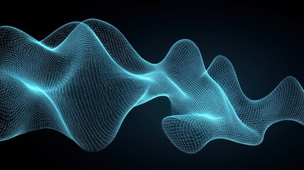 Poster - Abstract Cyan Wave Digital Art: Flowing Grid Network