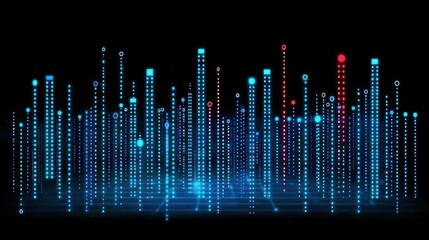 Poster - Abstract Digital Cityscape: Neon Lights and Data Visualization