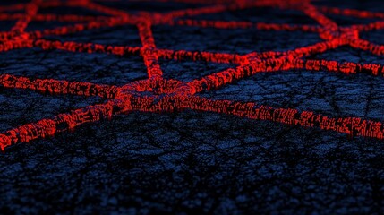 Poster - Abstract Visualization of a Red and Black Network Structure with Intricate Patterns