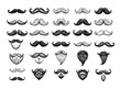 © ONYXprj - Mustache engraving vector set. Men gentlemen hipsters barbers beards facial hair curls, retro vintage shapes isolated vectors on white background