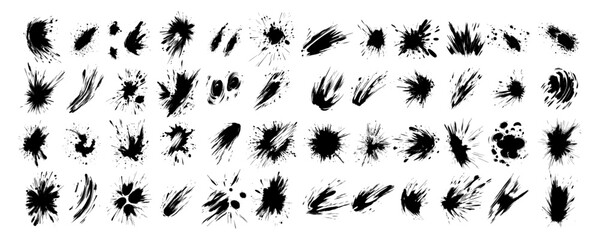 Poster - speed comic effect black color vector set. blast smash detonation explosion impact traces curved swi