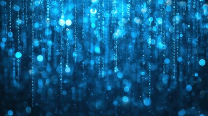 Poster - Abstract Digital Rain: Blue Bokeh Background with Binary Code