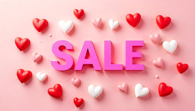 Red and White Hearts Surrounding 'SALE' Text on Pink Background