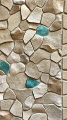 Poster - Decorative wall features a stylish arrangement of light stone tiles with turquoise accents creating a modern atmosphere