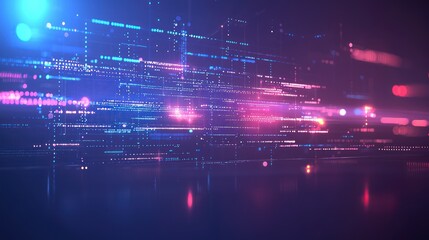 Poster - Abstract Digital Data Stream: Neon Glow and Futuristic Technology
