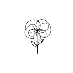 Poster - Minimalist black line art flower with leaves on white background, single line vector outline drawing