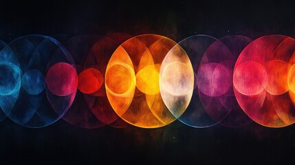 Poster - Abstract colorful circles overlapping on dark background.