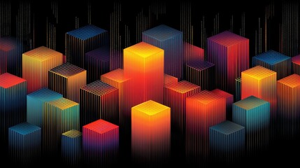 Poster - Abstract colorful glowing cubes forming a city at night.