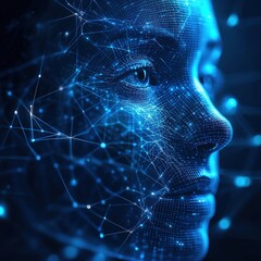 Poster - Exploring artificial intelligence concepts through digital portraits of human faces virtual environment futuristic perspective