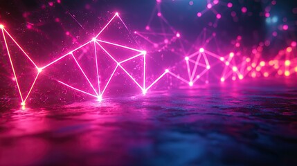 Poster - Abstract glowing pink and blue network lines.