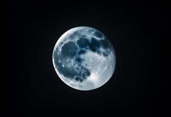 Wall Mural - glowing isolated moon blue background. super black halo blue