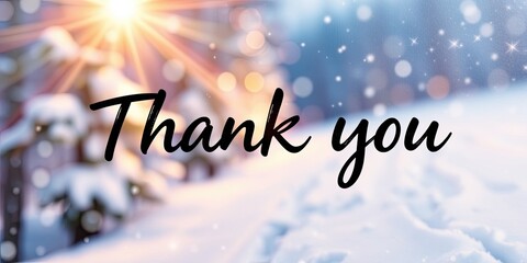 A beautiful winter setting adorned with snow showcases a thank you message, radiating warmth and appreciation on Thank You Day amidst a serene atmosphere