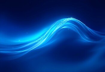 Poster - Dynamic blue glowing waves with light particles on dark background. Abstract flowing energy effect. Modern digital design element for technology banner with copy space