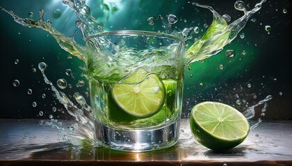 Canvas Print - Refreshing lime drink with a splash!