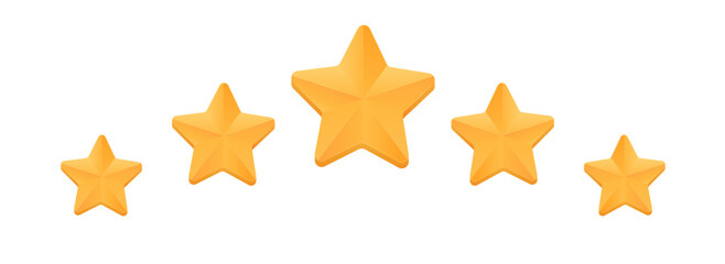 Leinwandbilder - Five golden stars arranged in ascending order on a transparent background showcasing excellence and ratings. Vector illustration.