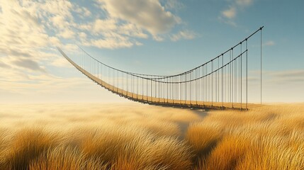 Wall Mural - A surreal bridge gracefully arches over golden grasses under a serene sky.