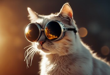 Wall Mural - sun wearing solar glasses looking eclipse cat portrait