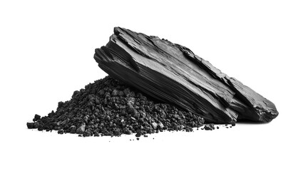 Wall Mural - side view on one single black activated charcoal powder pile heap isolated on white background