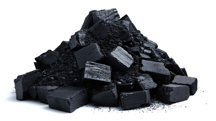 Wall Mural - side view on one single black activated charcoal powder pile heap isolated on white background