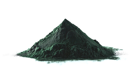 Wall Mural - side view on one single dark green spirulina algae powder pile heap isolated on white background