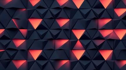 Aufkleber - Abstract background of dark triangles with orange glowing highlights.