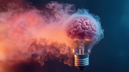 Poster - This imaginative image combines a brain and a lightbulb, surrounded by vibrant smoke, symbolizing creativity and the power of ideas in a visually striking manner.